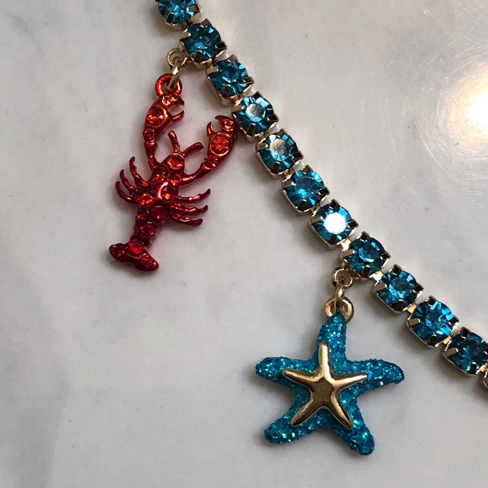 Betsey Johnson Mermaid Jewels Crystal Tennis Necklace Lobster & Starfish NWT - Picture 9 of 12